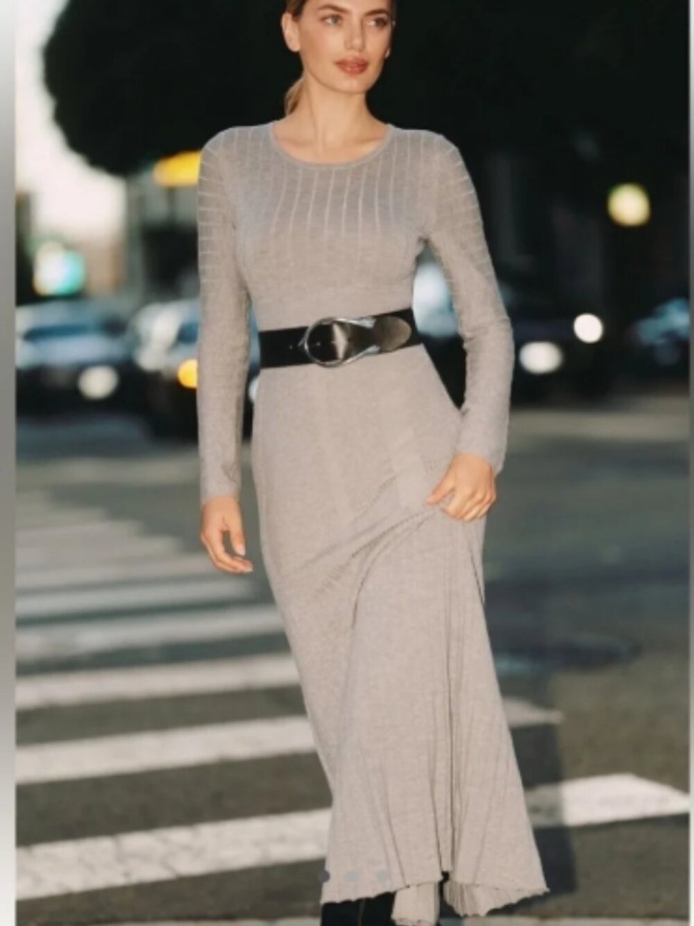 NWT Anthropologie Mare Mare Long-Sleeve Slim Sweater Maxi Dress Ribbed Gray